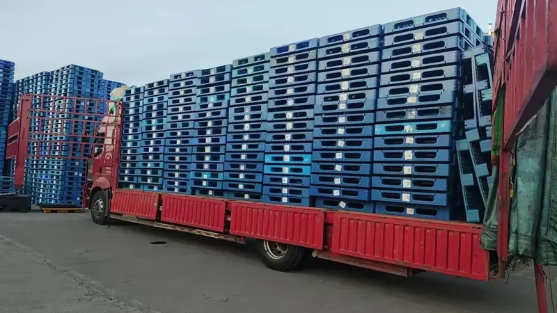 深蓝色塑料托盘仓栏货车装车，堆场备货